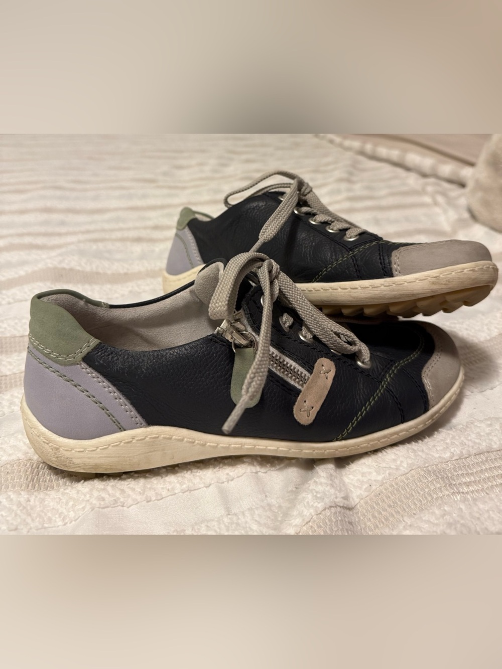Remonte Leather Comfort Sneakers EU 38 Side Zip Lace-Up Walking Shoes